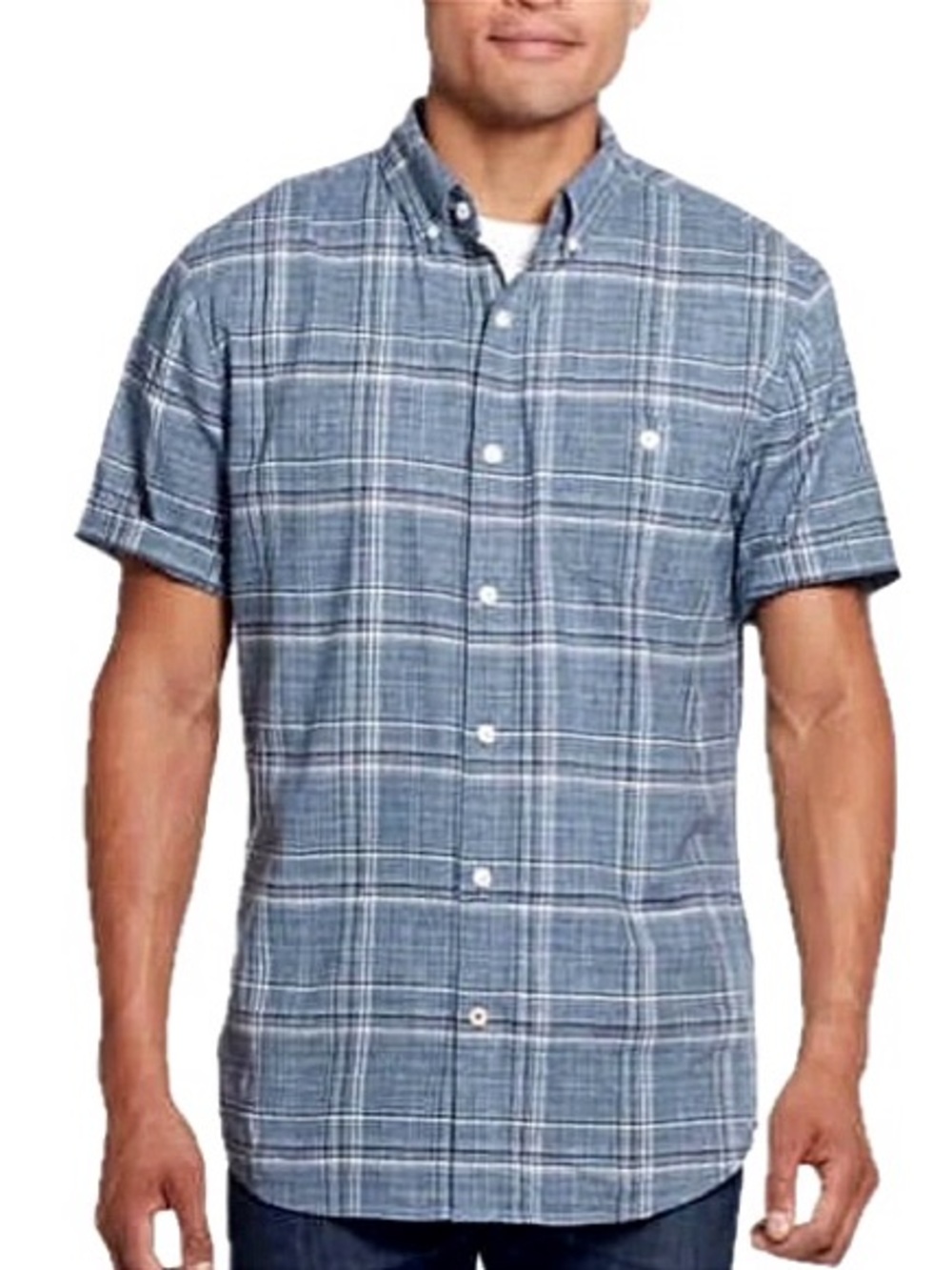 Weatherproof Vintage Linen Cotton Plaid Short Sleeve Button Shirt Mens Size M